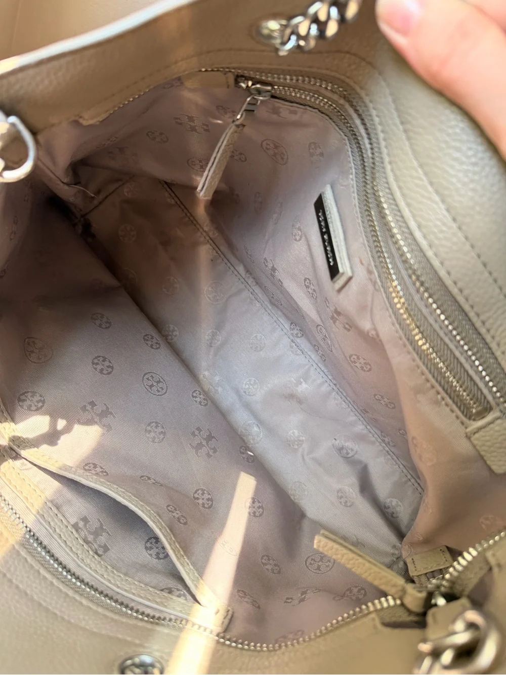 Tory Burch Pebbled Leather Tote in Light Gray